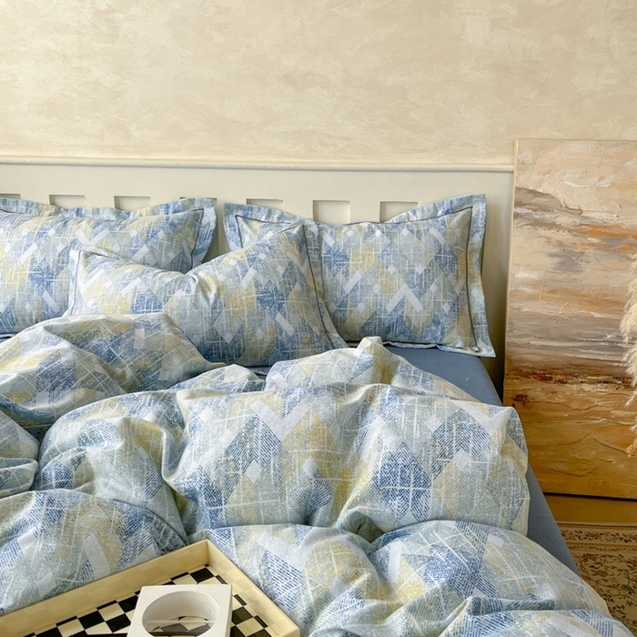 91家纺网 家纺一手货源 找家纺 简约 2025新款全棉四件套活性生态磨毛四件套 妮可-蓝