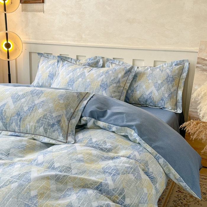 91家纺网 家纺一手货源 找家纺 简约 2025新款全棉四件套活性生态磨毛四件套 妮可-蓝