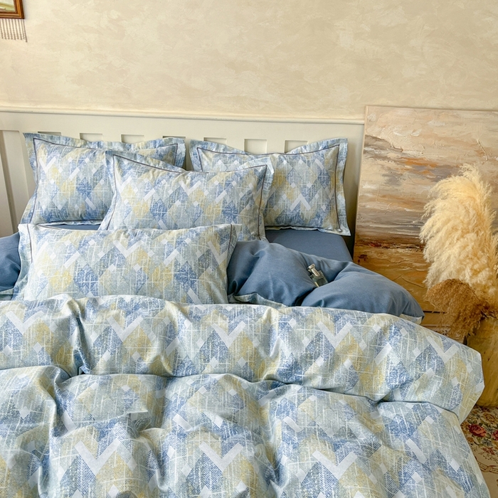 91家纺网 家纺一手货源 找家纺 简约 2025新款全棉四件套活性生态磨毛四件套 妮可-蓝