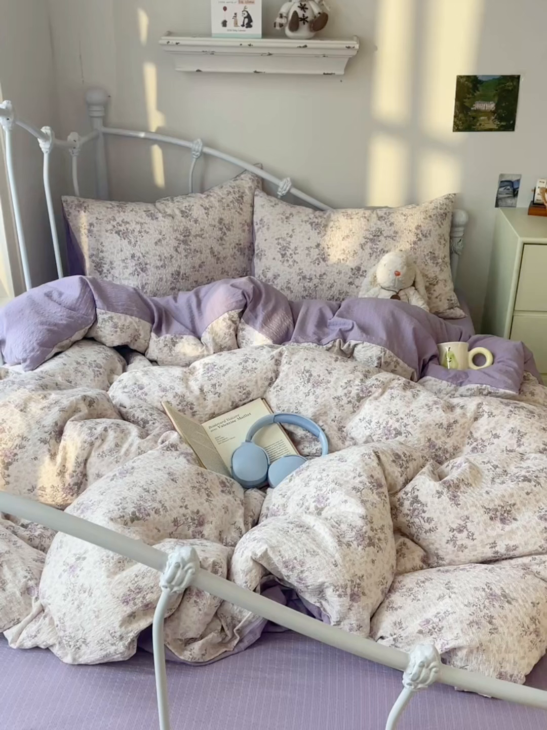 91家纺网 家纺一手货源 找家纺 贝扬思家纺 2026新款高品质A类泡芙纱普通款四件套-110g-(软软糯糯小红书推荐~) 柔紫碎花屿