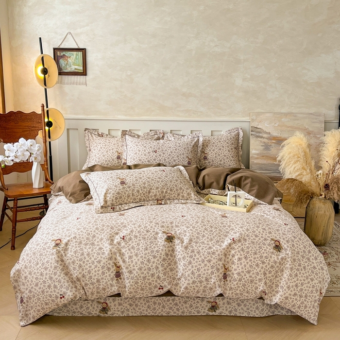 简约 2025新款全棉四件套活性生态磨毛四件套 甜甜兔-咖