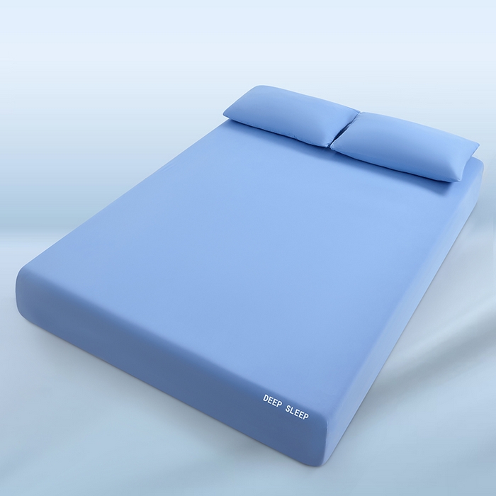 91家纺网 家纺一手货源 找家纺 三盛源 2026新款锦氨凉感床笠单件夏季冰丝床垫套床罩席梦思保护罩凉感丝滑 海盐蓝