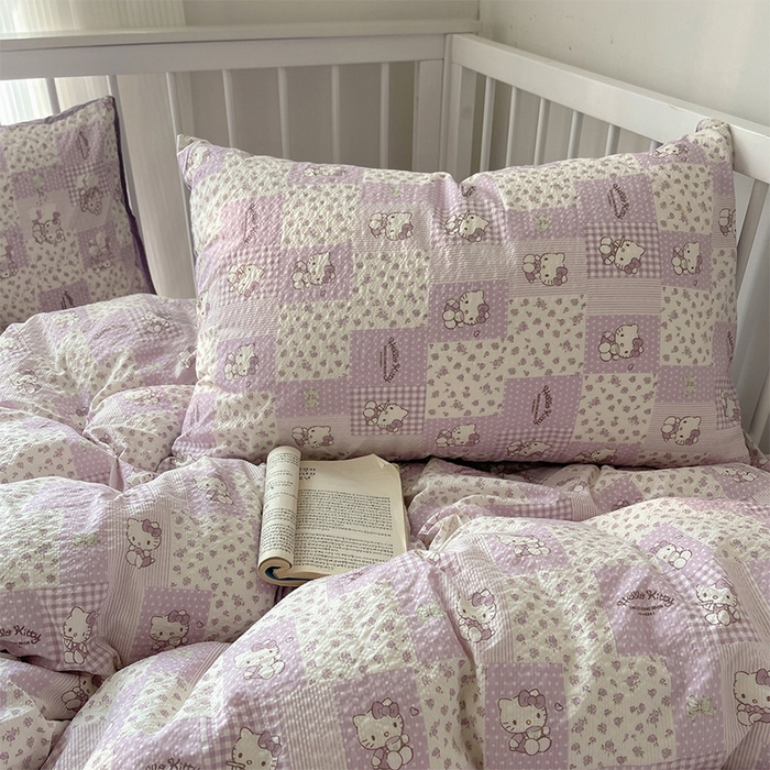 91家纺网 家纺一手货源 找家纺 贝扬思家纺 2026新款高品质A类泡芙纱普通款四件套-110g-(软软糯糯小红书推荐~) 软紫格猫