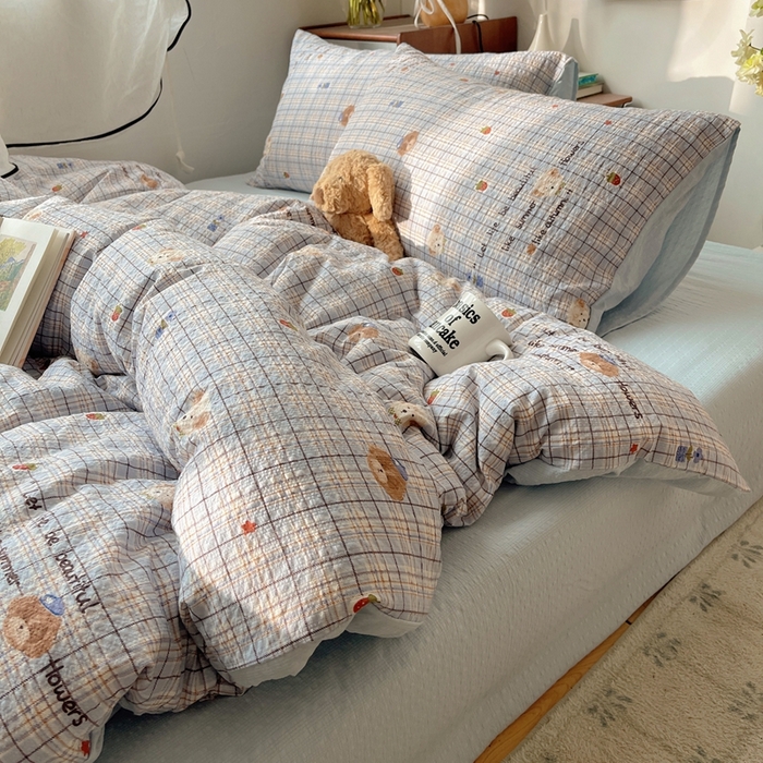 91家纺网 家纺一手货源 找家纺 贝扬思家纺 2026新款高品质A类泡芙纱普通款四件套-110g-(软软糯糯小红书推荐~) 四季狗