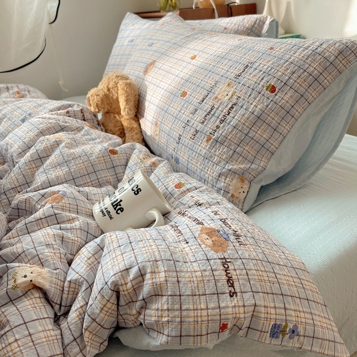 91家纺网 家纺一手货源 找家纺 贝扬思家纺 2026新款高品质A类泡芙纱普通款四件套-110g-(软软糯糯小红书推荐~) 四季狗