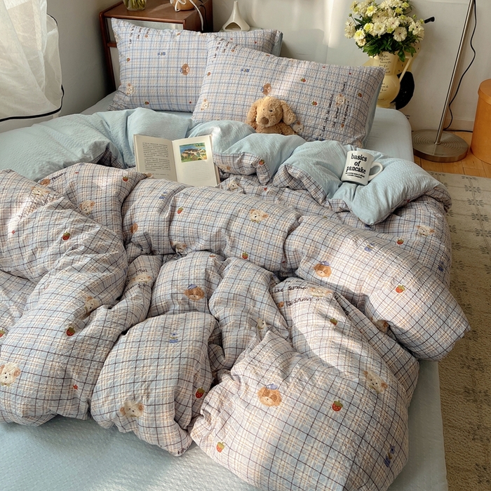 91家纺网 家纺一手货源 找家纺 贝扬思家纺 2026新款高品质A类泡芙纱普通款四件套-110g-(软软糯糯小红书推荐~) 四季狗