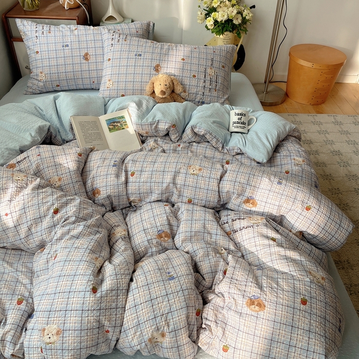 91家纺网 家纺一手货源 找家纺 贝扬思家纺 2026新款高品质A类泡芙纱普通款四件套-110g-(软软糯糯小红书推荐~) 四季狗