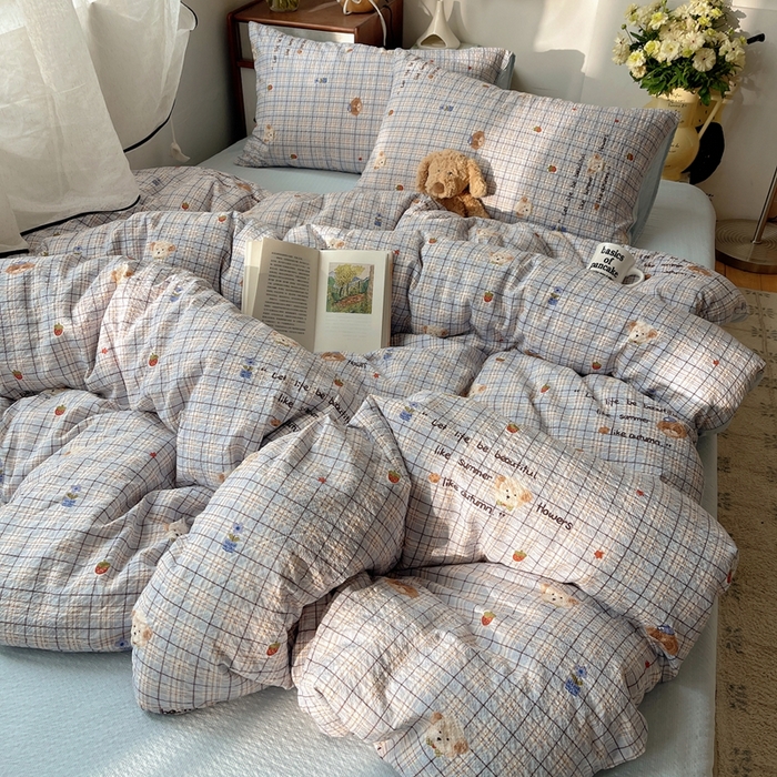 91家纺网 家纺一手货源 找家纺 贝扬思家纺 2026新款高品质A类泡芙纱普通款四件套-110g-(软软糯糯小红书推荐~) 四季狗