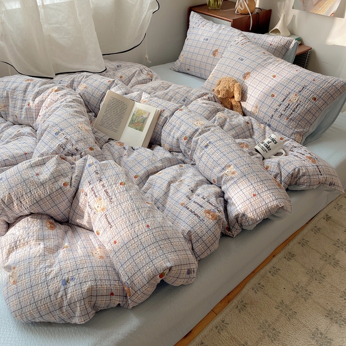 91家纺网 家纺一手货源 找家纺 贝扬思家纺 2026新款高品质A类泡芙纱普通款四件套-110g-(软软糯糯小红书推荐~) 四季狗