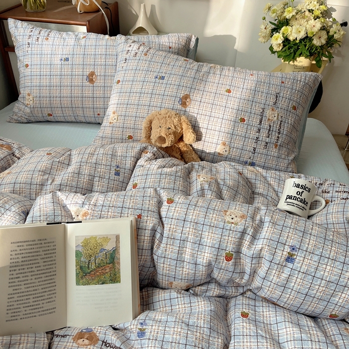 91家纺网 家纺一手货源 找家纺 贝扬思家纺 2026新款高品质A类泡芙纱普通款四件套-110g-(软软糯糯小红书推荐~) 四季狗