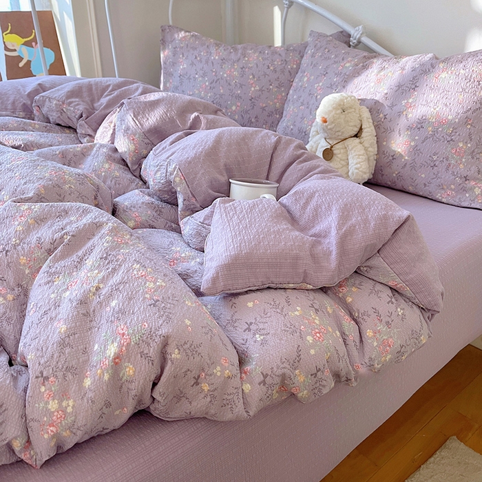 91家纺网 家纺一手货源 找家纺 贝扬思家纺 2026新款高品质A类泡芙纱普通款四件套-110g-(软软糯糯小红书推荐~) 松间茶事