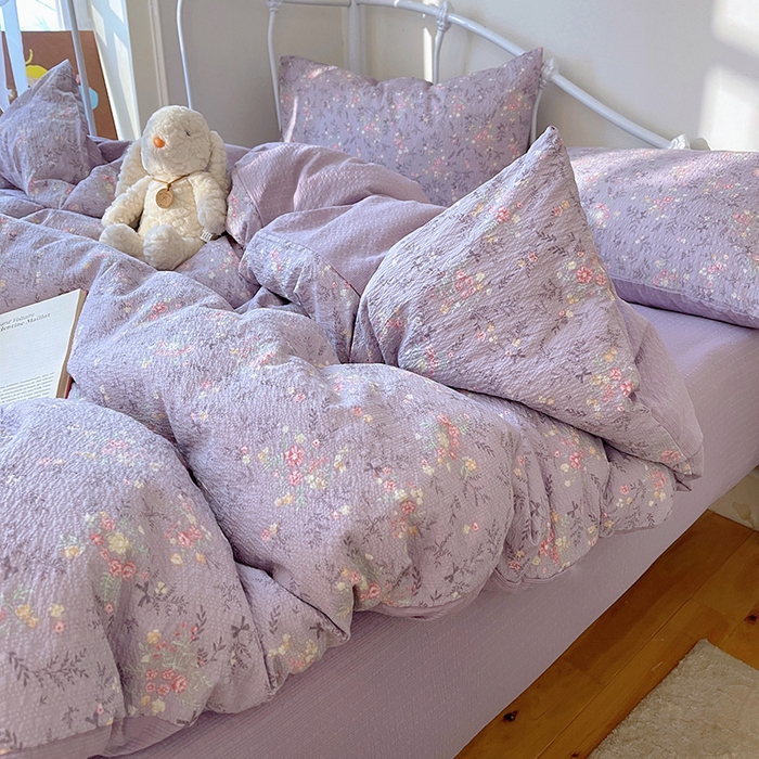 91家纺网 家纺一手货源 找家纺 贝扬思家纺 2026新款高品质A类泡芙纱普通款四件套-110g-(软软糯糯小红书推荐~) 松间茶事