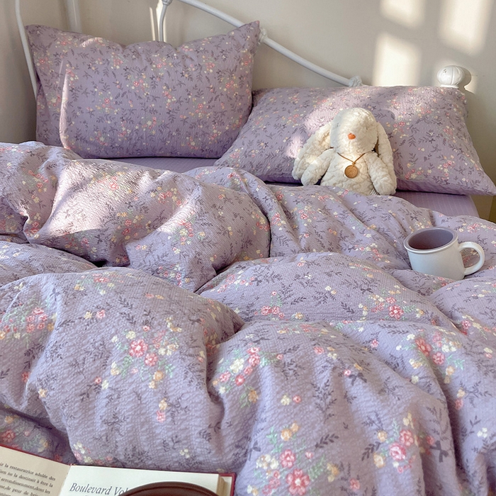 91家纺网 家纺一手货源 找家纺 贝扬思家纺 2026新款高品质A类泡芙纱普通款四件套-110g-(软软糯糯小红书推荐~) 松间茶事