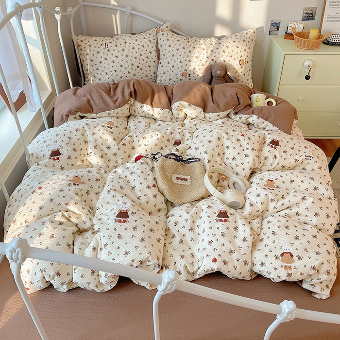 贝扬思家纺 2026新款高品质A类泡芙纱普通款四件套-110g-(软软糯糯小红书推荐~) 田园兔