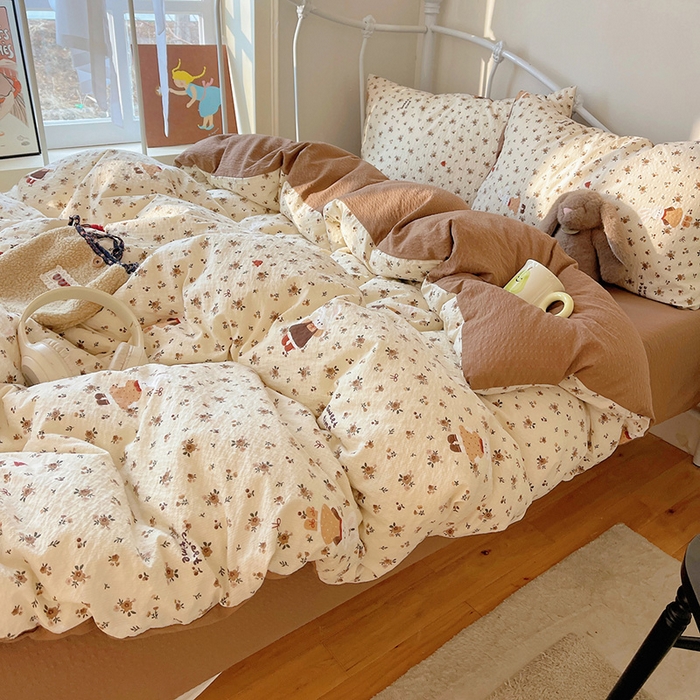 91家纺网 家纺一手货源 找家纺 贝扬思家纺 2026新款高品质A类泡芙纱普通款四件套-110g-(软软糯糯小红书推荐~) 田园兔