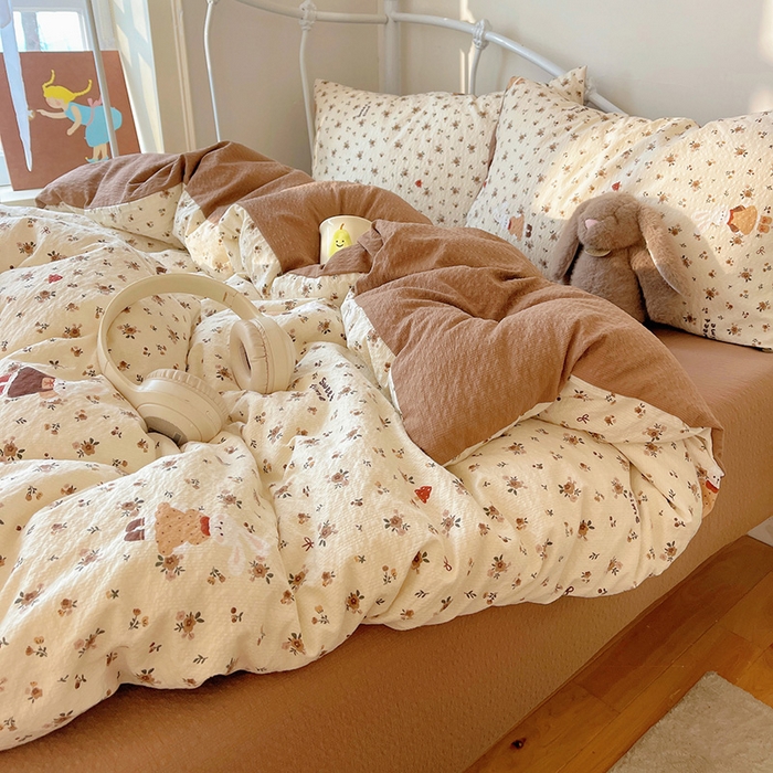 91家纺网 家纺一手货源 找家纺 贝扬思家纺 2026新款高品质A类泡芙纱普通款四件套-110g-(软软糯糯小红书推荐~) 田园兔