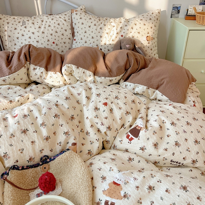 91家纺网 家纺一手货源 找家纺 贝扬思家纺 2026新款高品质A类泡芙纱普通款四件套-110g-(软软糯糯小红书推荐~) 田园兔