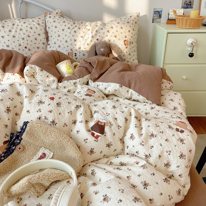 91家纺网 家纺一手货源 找家纺 贝扬思家纺 2026新款高品质A类泡芙纱普通款四件套-110g-(软软糯糯小红书推荐~) 田园兔