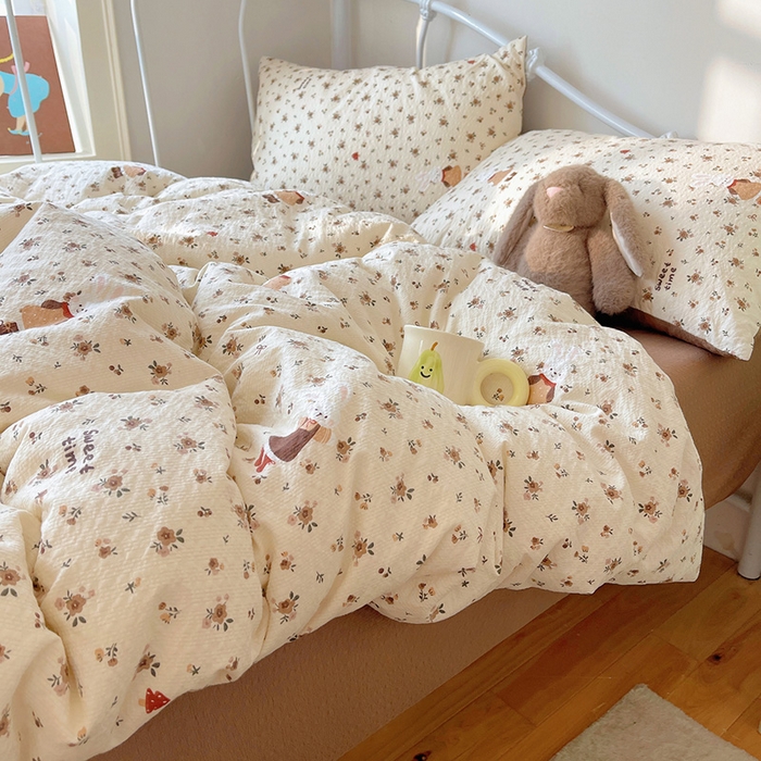 91家纺网 家纺一手货源 找家纺 贝扬思家纺 2026新款高品质A类泡芙纱普通款四件套-110g-(软软糯糯小红书推荐~) 田园兔