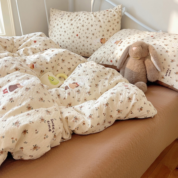 91家纺网 家纺一手货源 找家纺 贝扬思家纺 2026新款高品质A类泡芙纱普通款四件套-110g-(软软糯糯小红书推荐~) 田园兔