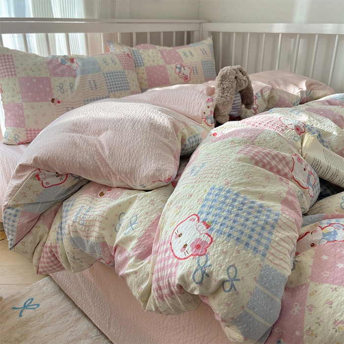 91家纺网 家纺一手货源 找家纺 贝扬思家纺 2026新款高品质A类泡芙纱普通款四件套-110g-(软软糯糯小红书推荐~) 甜喵块块