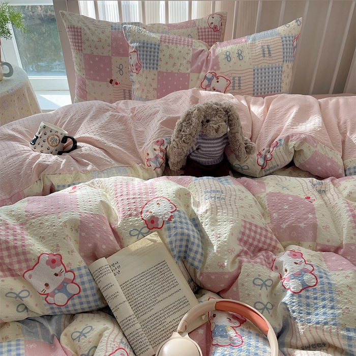 91家纺网 家纺一手货源 找家纺 贝扬思家纺 2026新款高品质A类泡芙纱普通款四件套-110g-(软软糯糯小红书推荐~) 甜喵块块