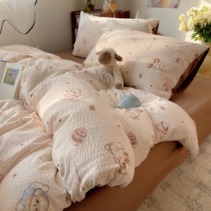 91家纺网 家纺一手货源 找家纺 贝扬思家纺 2026新款高品质A类泡芙纱普通款四件套-110g-(软软糯糯小红书推荐~) 甜品萌狗