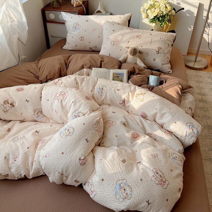 91家纺网 家纺一手货源 找家纺 贝扬思家纺 2026新款高品质A类泡芙纱普通款四件套-110g-(软软糯糯小红书推荐~) 甜品萌狗