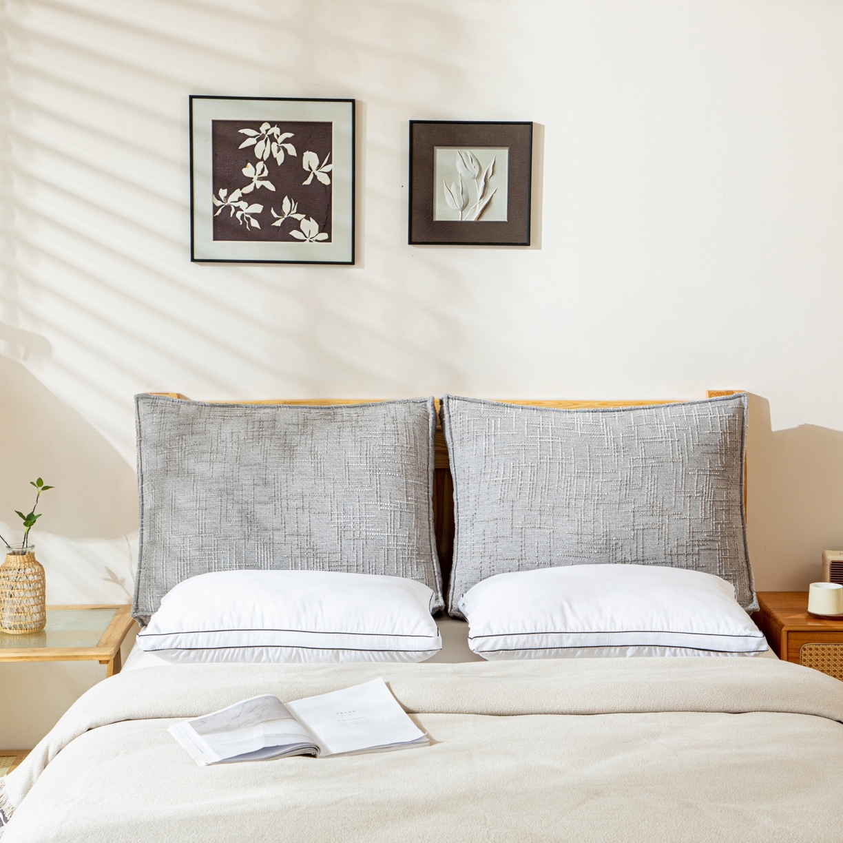 91家纺网 家纺一手货源 找家纺 沐沐家纺 2026新款葵花绒立体面包枕靠背靠垫 浅灰