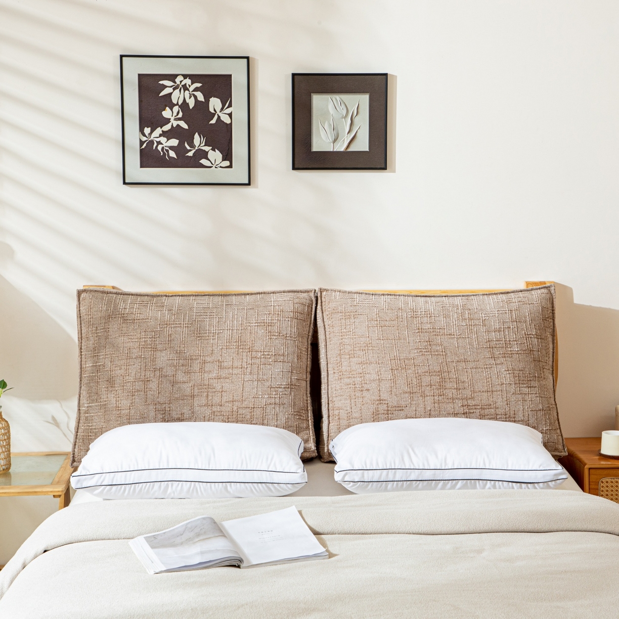 91家纺网 家纺一手货源 找家纺 沐沐家纺 2026新款葵花绒立体面包枕靠背靠垫 浅咖色