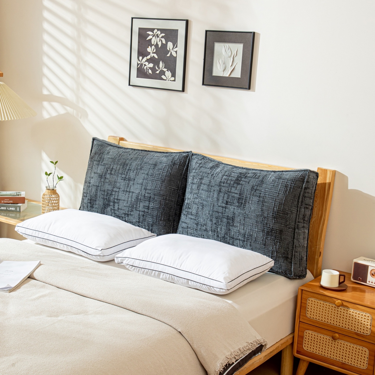 91家纺网 家纺一手货源 找家纺 沐沐家纺 2026新款葵花绒立体面包枕靠背靠垫 深灰