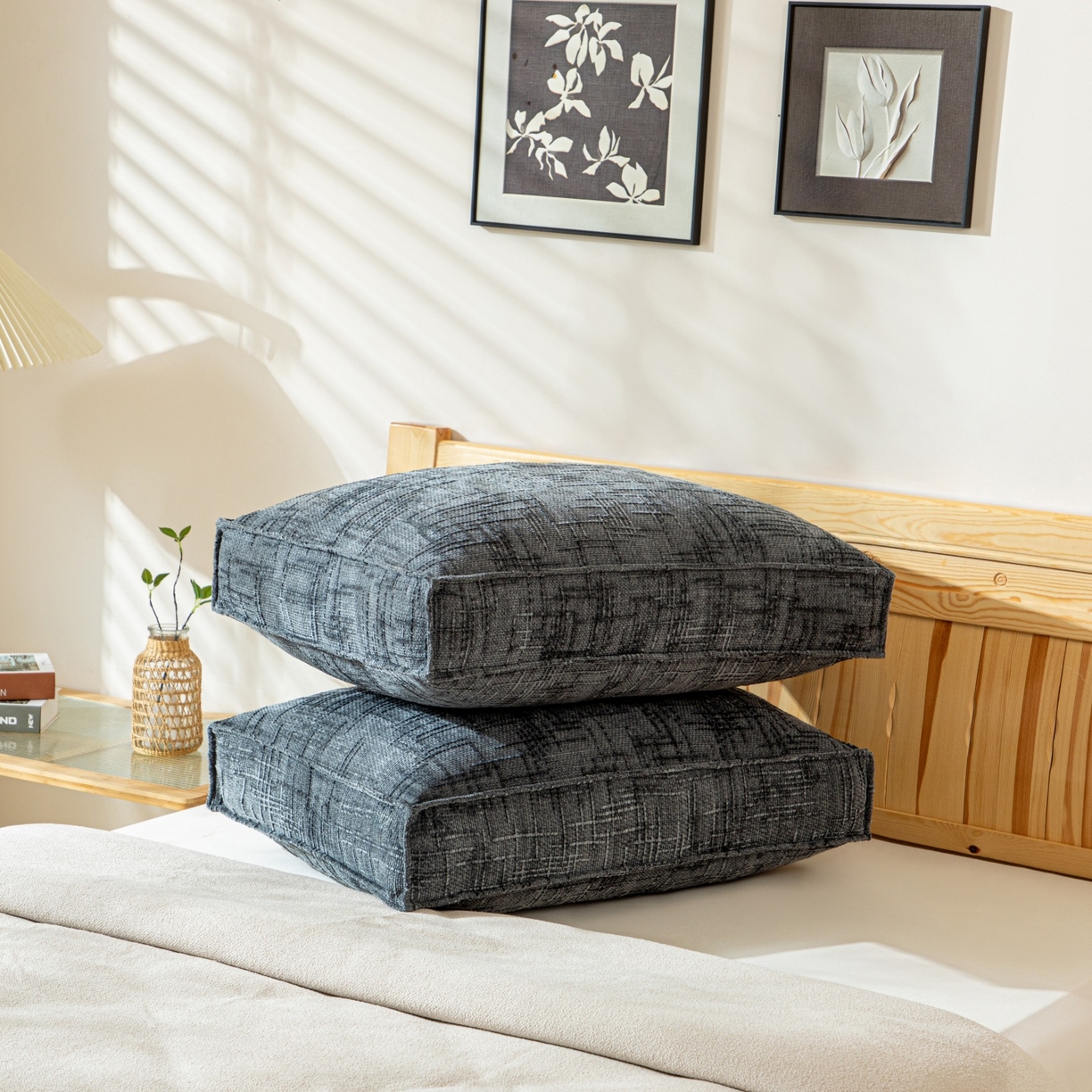 91家纺网 家纺一手货源 找家纺 沐沐家纺 2026新款葵花绒立体面包枕靠背靠垫 深灰