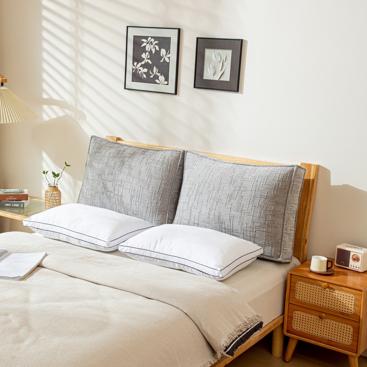 91家纺网 家纺一手货源 找家纺 沐沐家纺 2026新款葵花绒立体面包枕靠背靠垫 浅灰