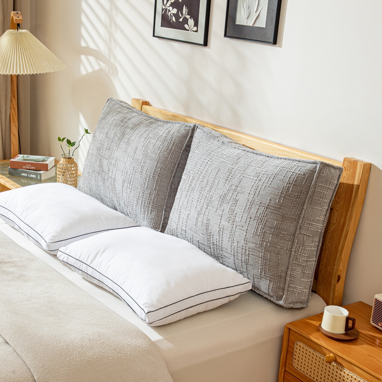 91家纺网 家纺一手货源 找家纺 沐沐家纺 2026新款葵花绒立体面包枕靠背靠垫 浅灰