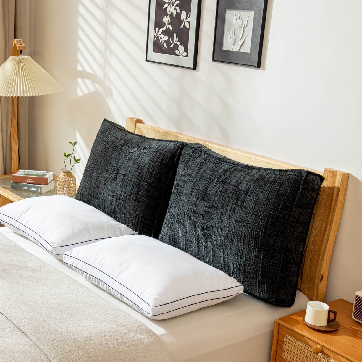 91家纺网 家纺一手货源 找家纺 沐沐家纺 2026新款葵花绒立体面包枕靠背靠垫 黑色