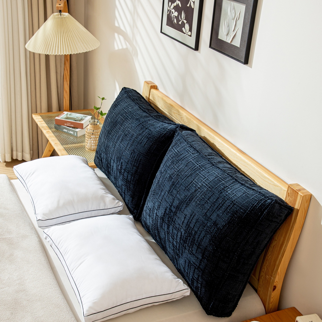 91家纺网 家纺一手货源 找家纺 沐沐家纺 2026新款葵花绒立体面包枕靠背靠垫 深蓝