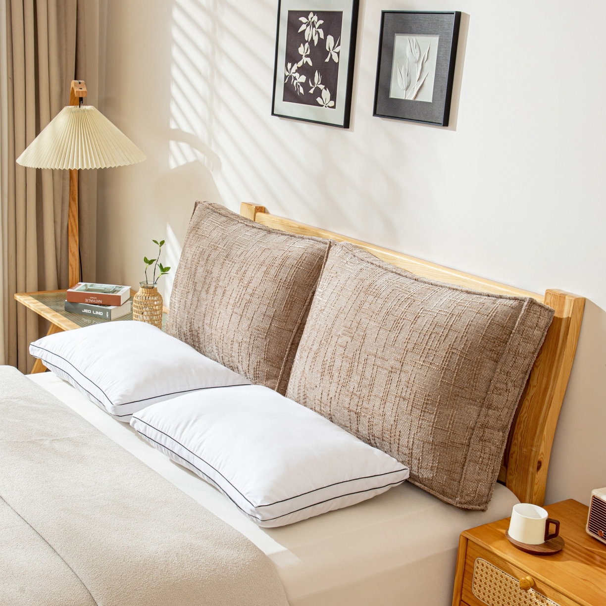 91家纺网 家纺一手货源 找家纺 沐沐家纺 2026新款葵花绒立体面包枕靠背靠垫 浅咖色