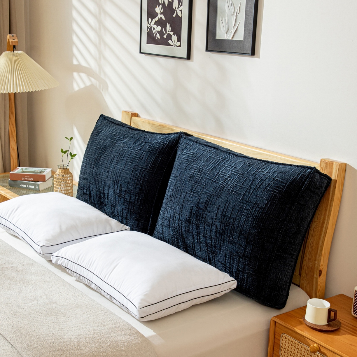 91家纺网 家纺一手货源 找家纺 沐沐家纺 2026新款葵花绒立体面包枕靠背靠垫 深蓝