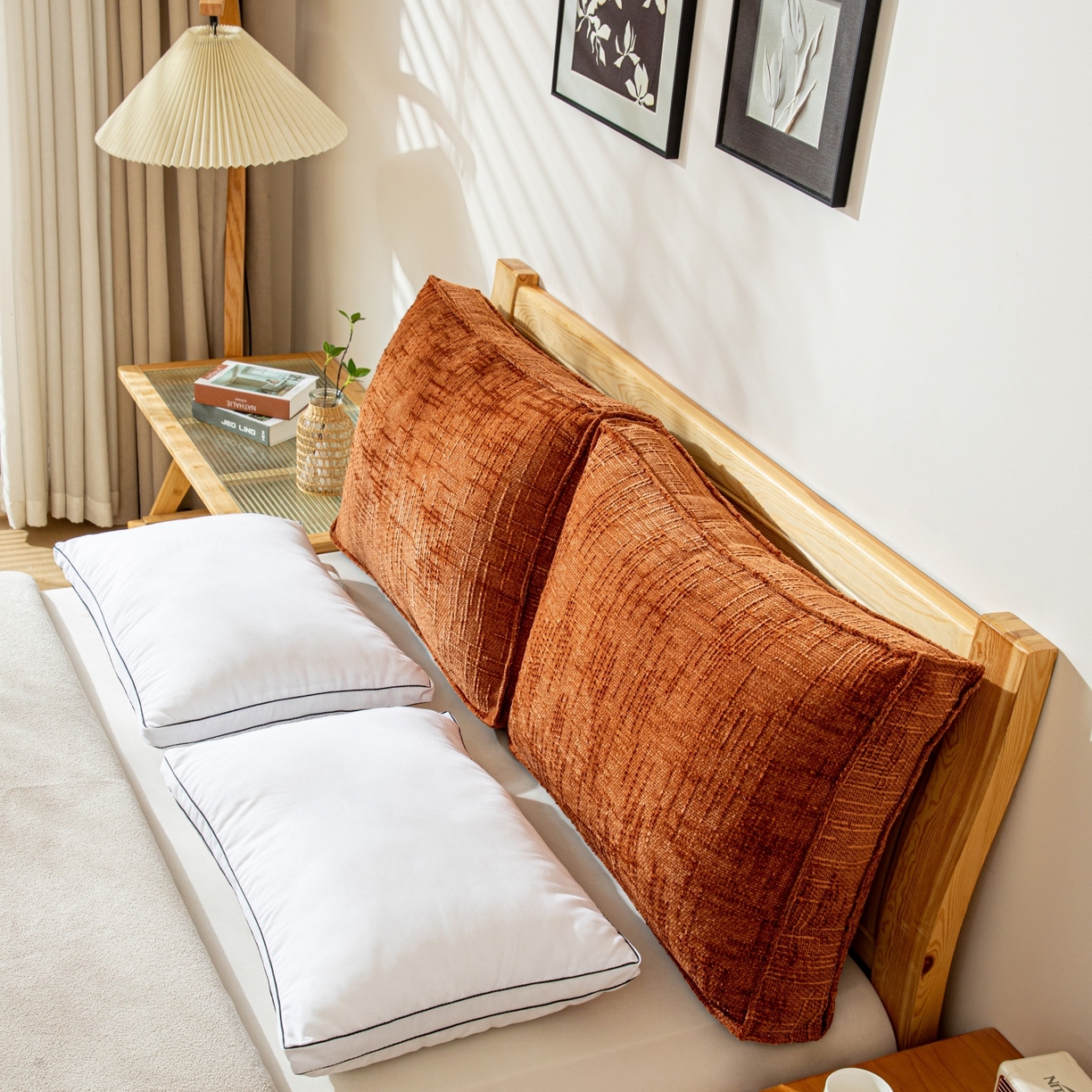 91家纺网 家纺一手货源 找家纺 沐沐家纺 2026新款葵花绒立体面包枕靠背靠垫 梧桐红