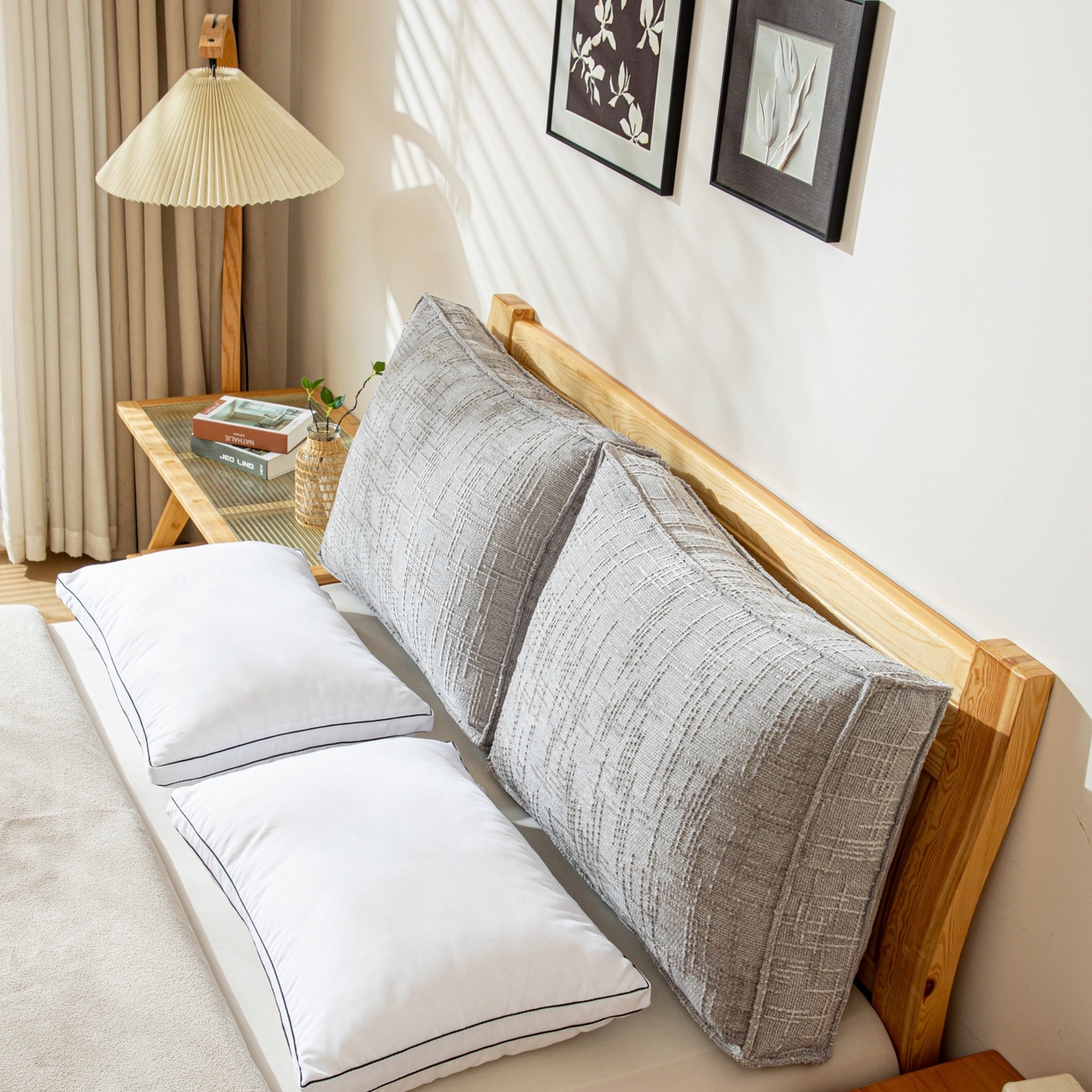 91家纺网 家纺一手货源 找家纺 沐沐家纺 2026新款葵花绒立体面包枕靠背靠垫 浅灰