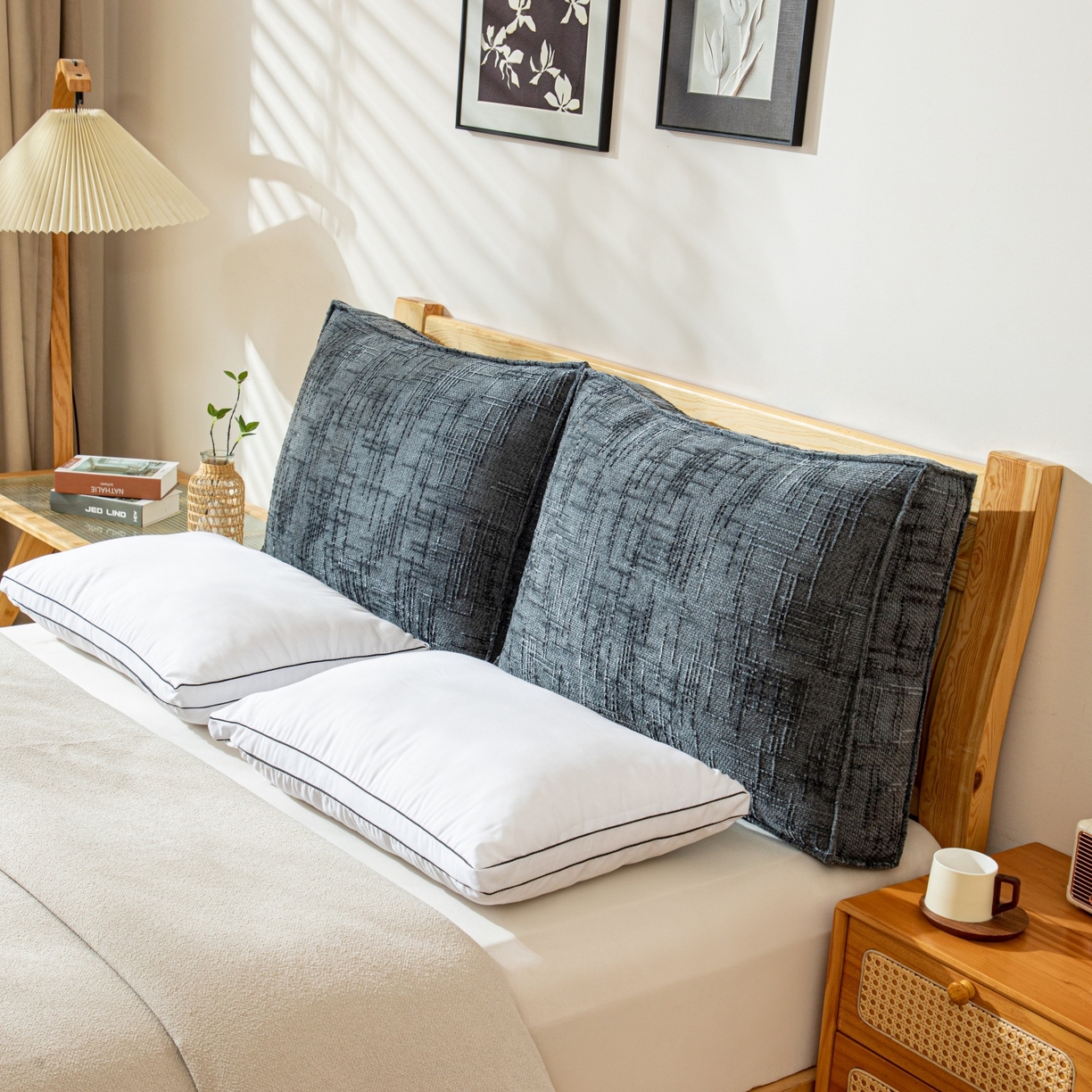 91家纺网 家纺一手货源 找家纺 沐沐家纺 2026新款葵花绒立体面包枕靠背靠垫 深灰