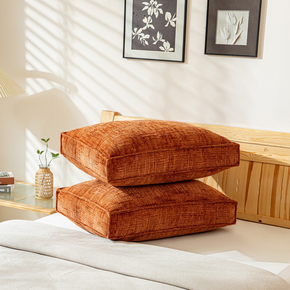 91家纺网 家纺一手货源 找家纺 沐沐家纺 2026新款葵花绒立体面包枕靠背靠垫 梧桐红