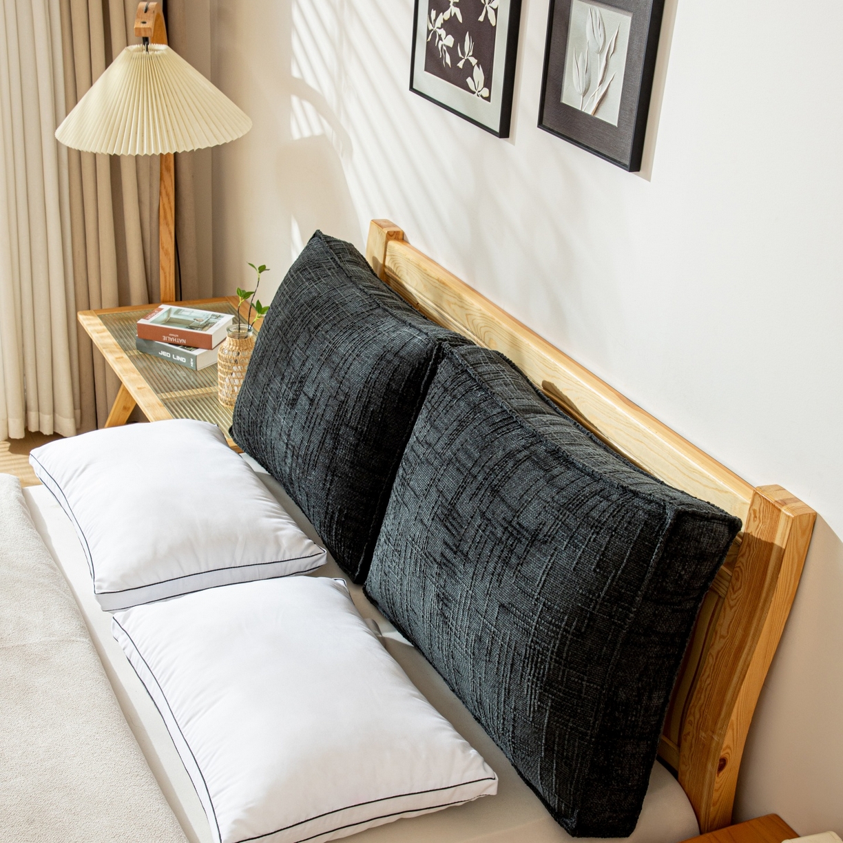 91家纺网 家纺一手货源 找家纺 沐沐家纺 2026新款葵花绒立体面包枕靠背靠垫 黑色