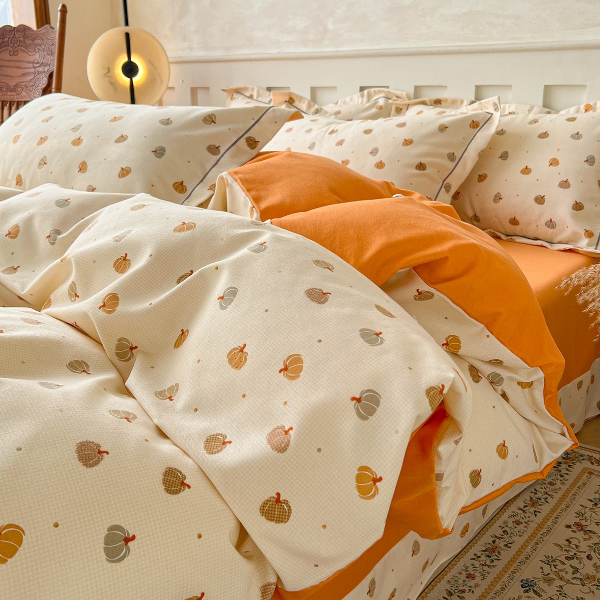 91家纺网 家纺一手货源 找家纺 简约家纺 2025新款全棉磨毛印花单品床单 贝贝南瓜-米