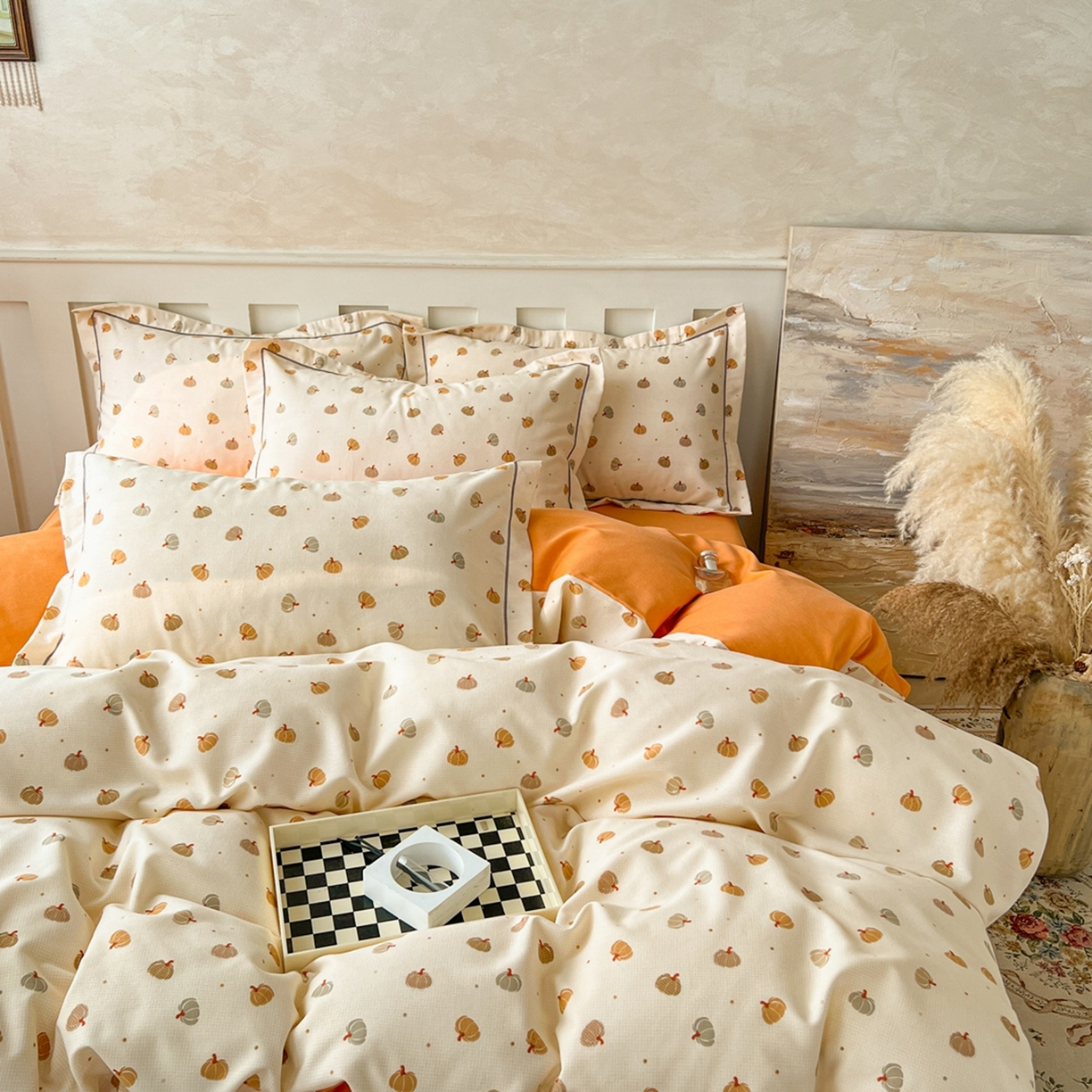 91家纺网 家纺一手货源 找家纺 简约家纺 2025新款全棉磨毛印花单品床单 贝贝南瓜-米