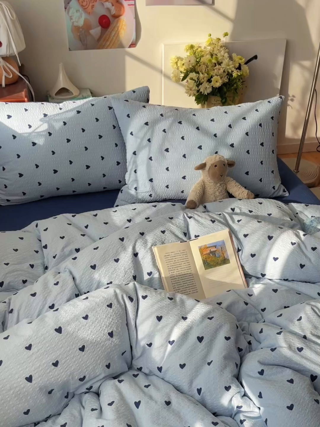 91家纺网 家纺一手货源 找家纺 贝扬思家纺 2026新款高品质A类泡芙纱普通款四件套-110g-(软软糯糯小红书推荐~) 甜心蓝絮