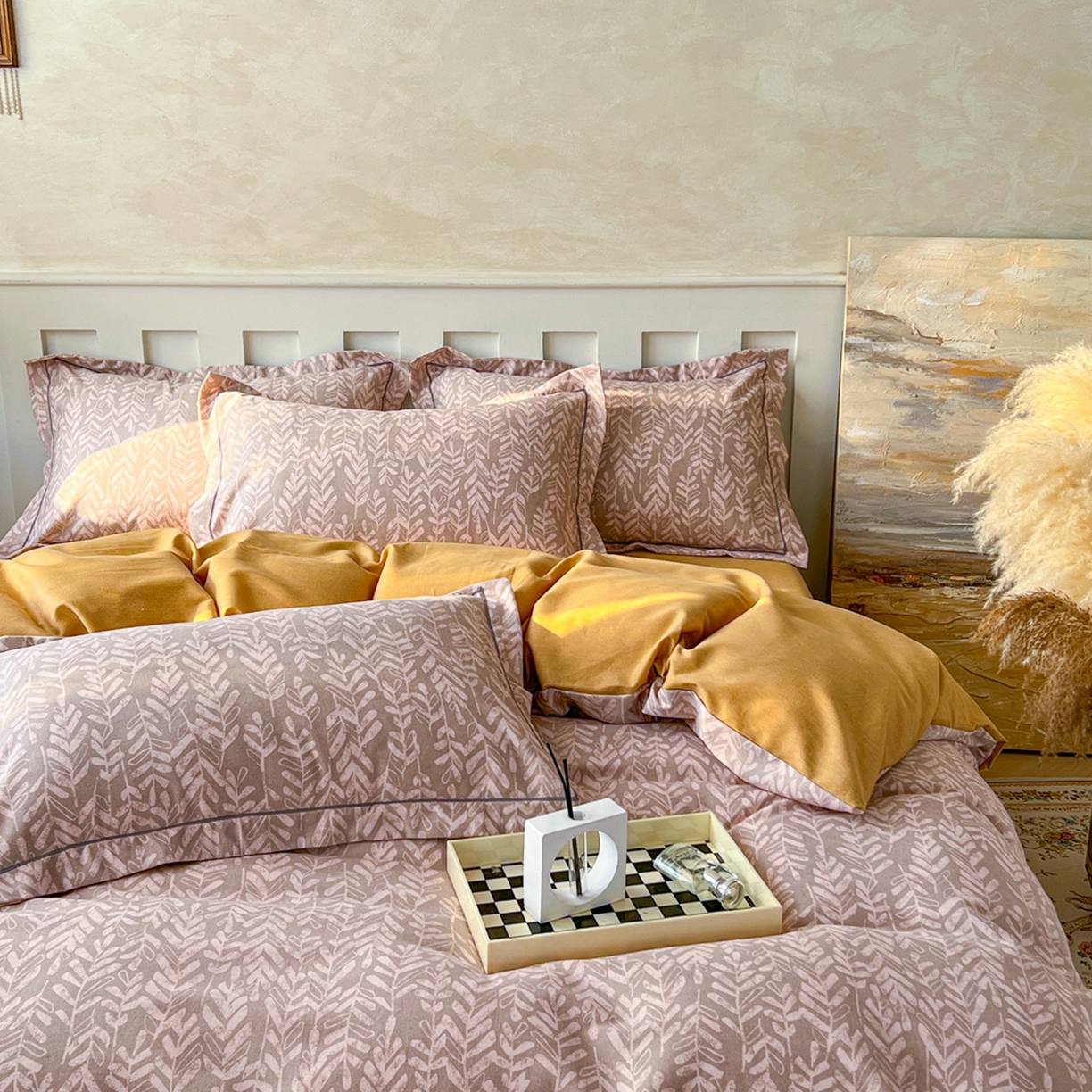 91家纺网 家纺一手货源 找家纺 简约家纺 2025新款全棉磨毛印花单品床单 暮光-咖