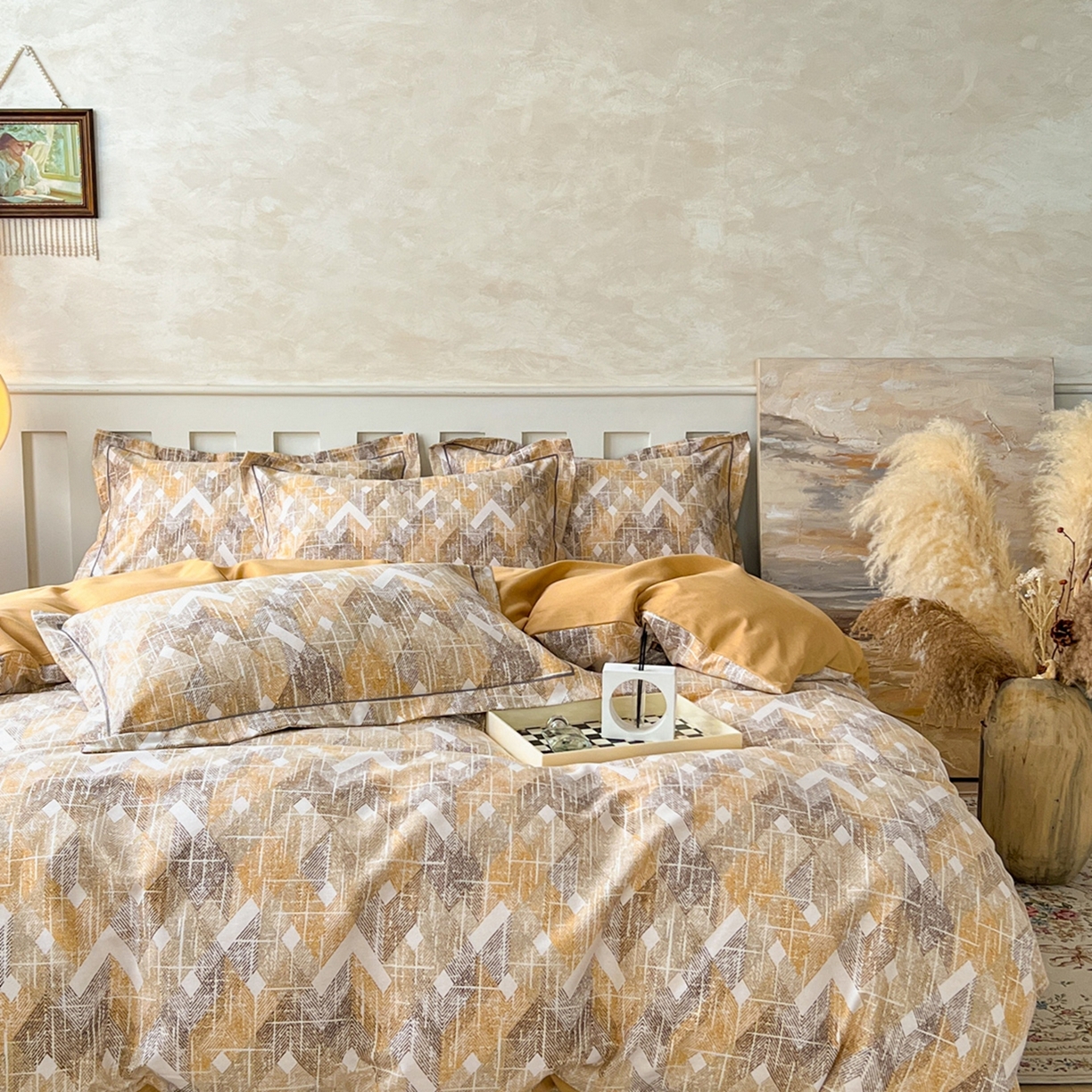 91家纺网 家纺一手货源 找家纺 简约家纺 2025新款全棉磨毛印花单品床单 妮可-咖