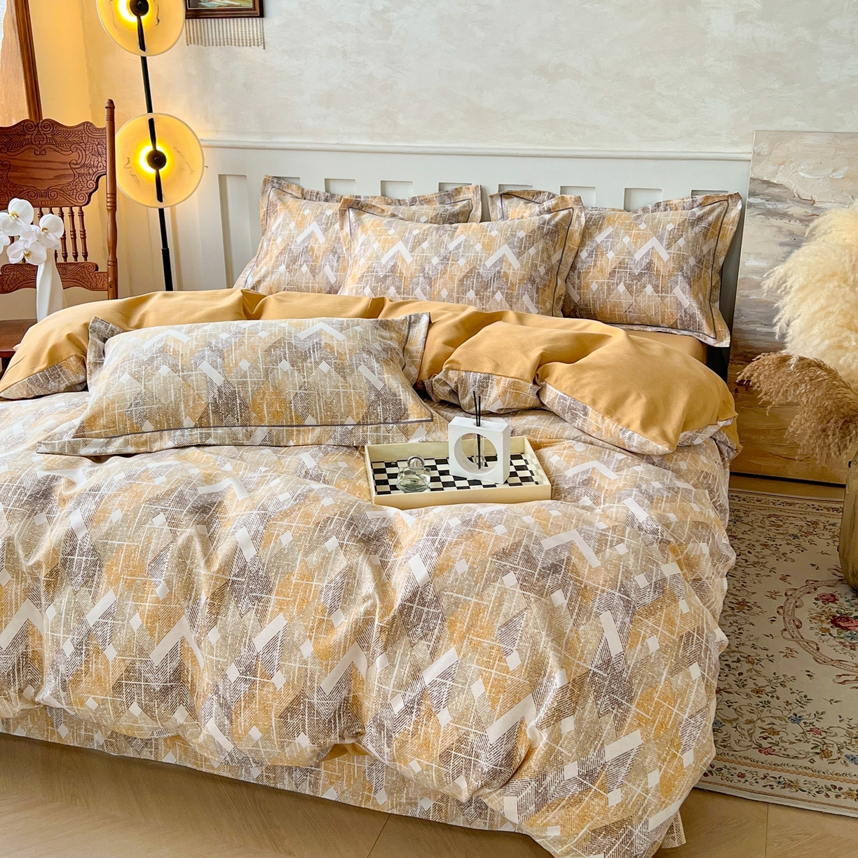 91家纺网 家纺一手货源 找家纺 简约家纺 2025新款全棉磨毛印花单品床单 妮可-咖