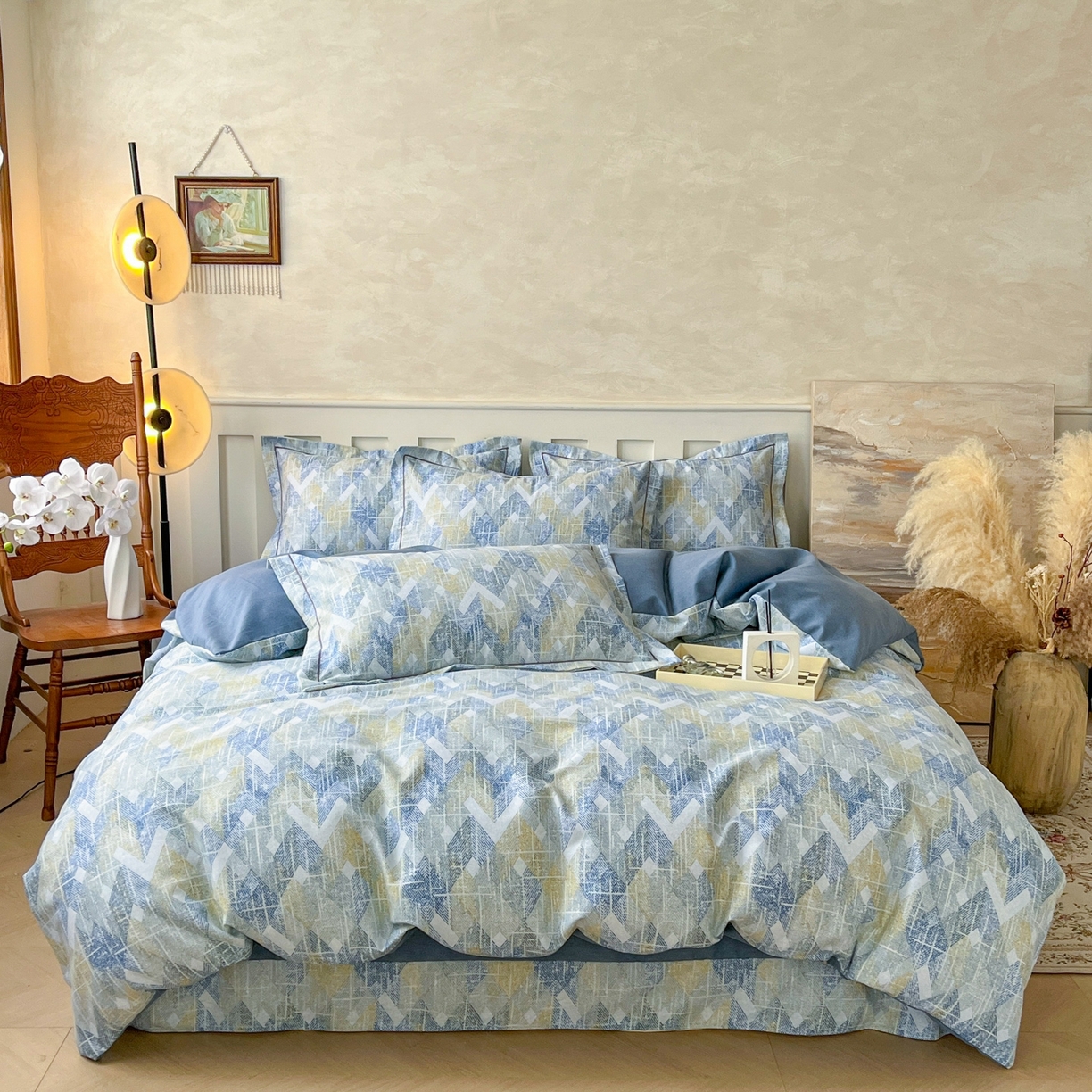 91家纺网 家纺一手货源 找家纺 简约家纺 2025新款全棉磨毛印花单品床单 妮可-蓝